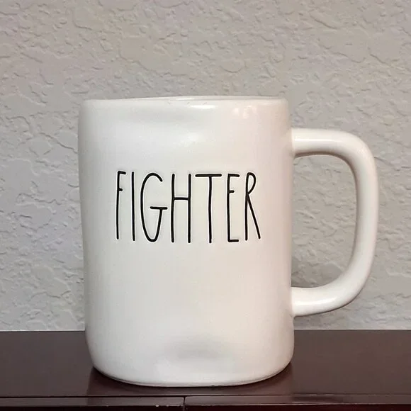 Rae Dunn "FIGHTER" 16oz Ceramic Coffee Mug - Picture 1 of 11